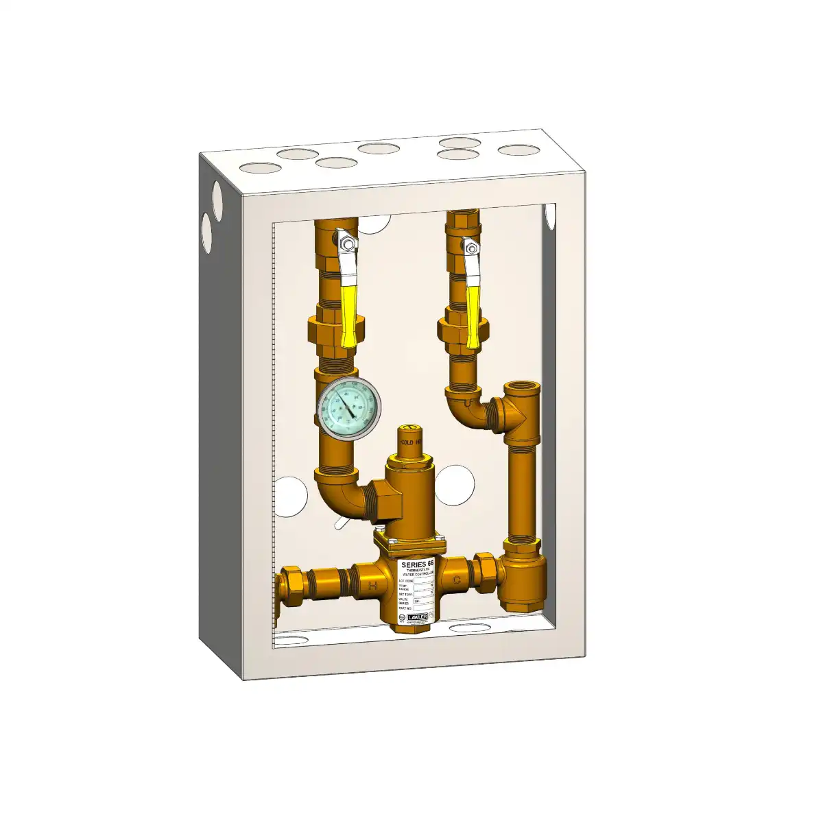 6650 Piped Thermometer Ball Valve Union Cold Water Bypass Cabinet