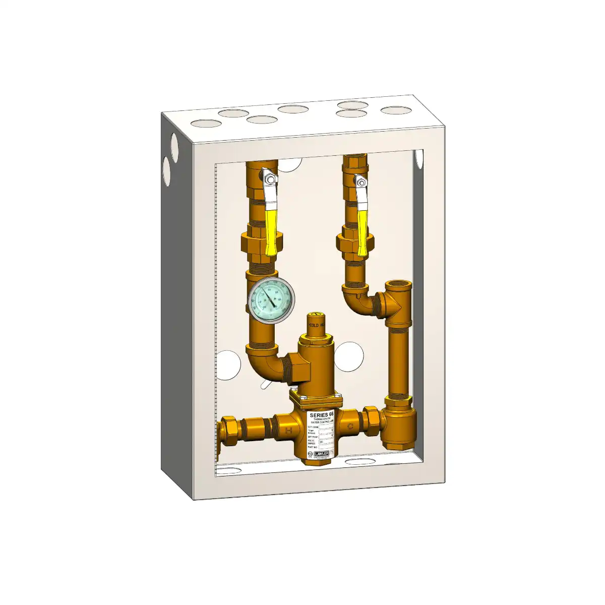 6625 Piped Thermometer Ball Valve Union Cold Water Bypass Cabinet